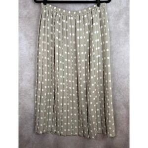 VTG Leslie Fay Pleated Skirt Women 16 Tan Polka Dot Midi Elastic Waist Accordion